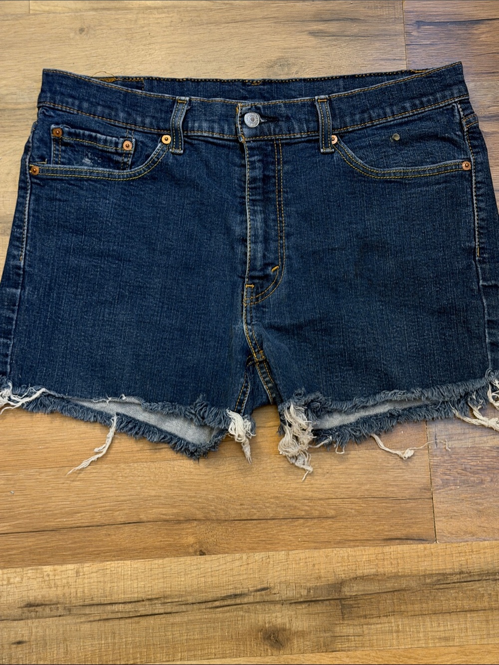 Levi's Dark Blue Denim Frayed Hem Shorts